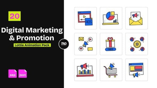 Digital Marketing & Promotion Icons Pack | After Effects & Lottie Animation