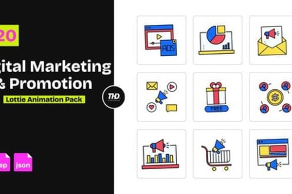 Digital Marketing & Promotion Icons Pack | After Effects & Lottie Animation