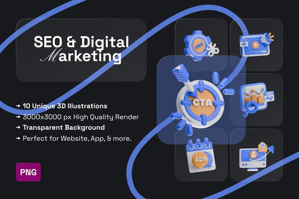 Digital Marketing & SEO 3D Icon Pack