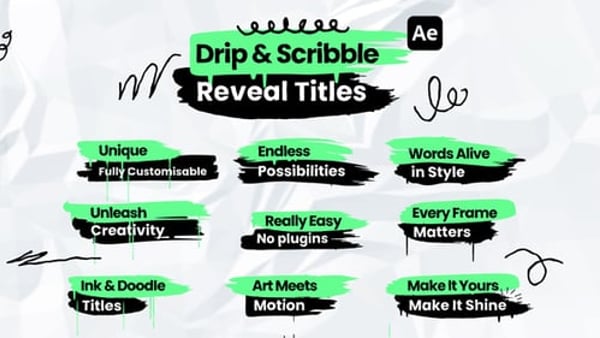 Drip and Scribble Reveal Titles for After Effects – Paint Stroke and Doodle Text