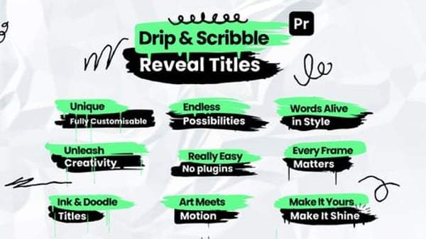 Drip and Scribble Reveal Titles for Premiere Pro – Paint Stroke and Doodle Text
