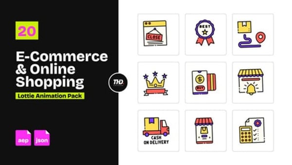 E-commerce & Online Shopping Icons Pack | After Effects & Lottie Animation
