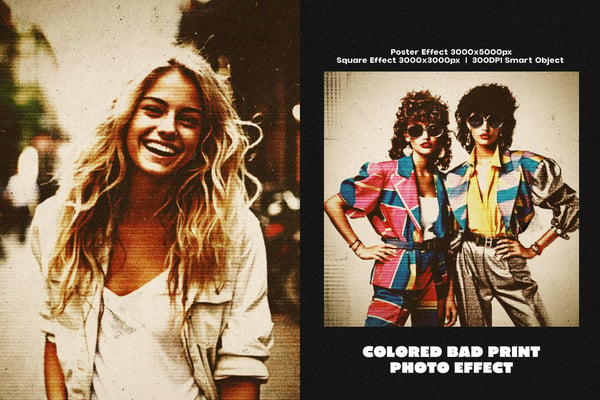 Colored Bad Print Square And Poster Photo Effect