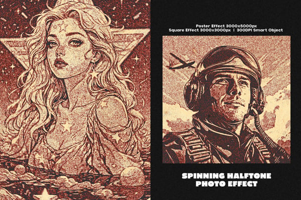 Spinning Halftone Square And Poster Photo Effect