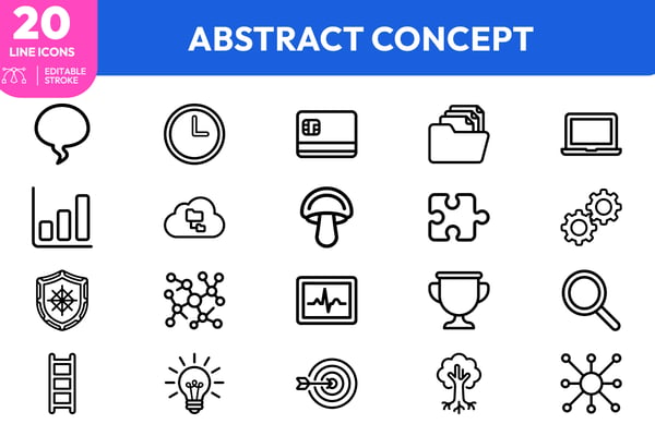 Twenty dinct outline key business like communication, finance, technology, productivity. design ideal corporate.
