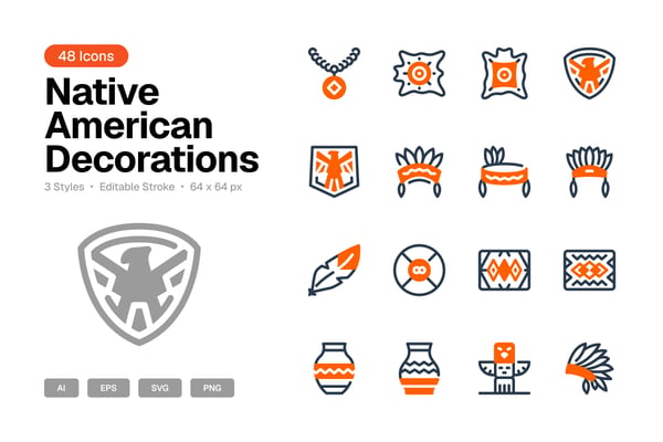 Native American Decoration Icon Set