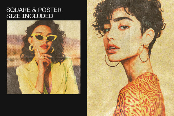 Retro Halftone Square And Poster  Photo Effect