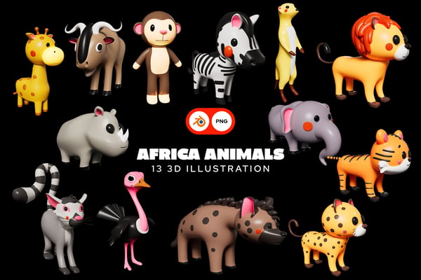 Free Cute Africa Animals 3D Illustration Pack