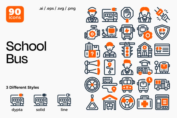 School Bus Icon Set