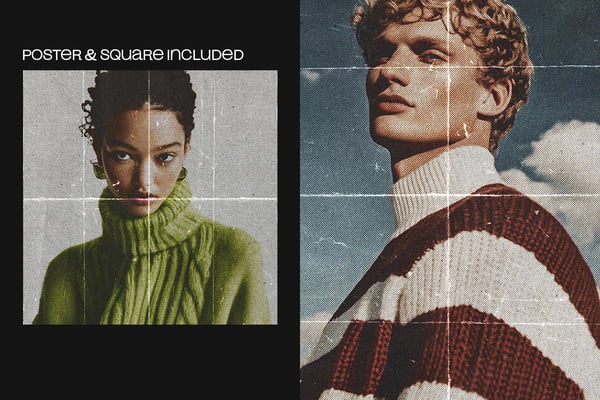 Folded Paper Halftone Square And Poster Photo Effect