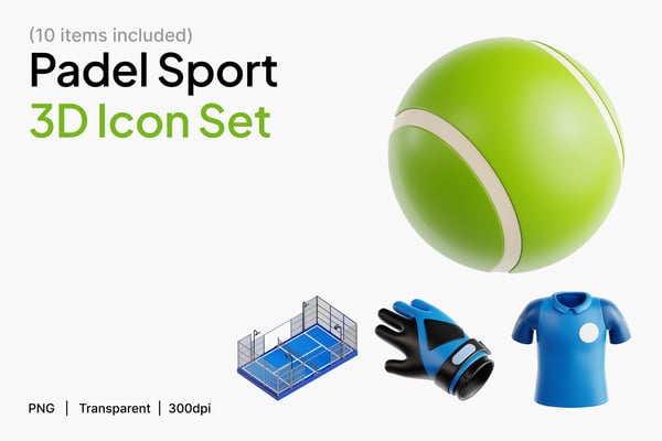 Padel Sport 3D Icon Set