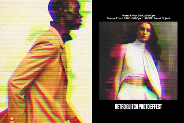 Retro Glitch Square And Poster Photo Effect