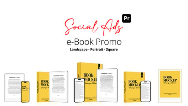 eBook Promo Social Ads for Premiere Pro | 5 Logo MOGRT Concepts, 3 Formats