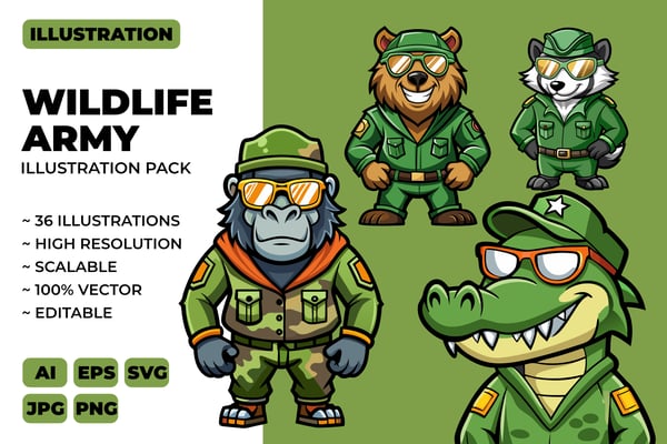 Wildlife Army Mascot Illustration