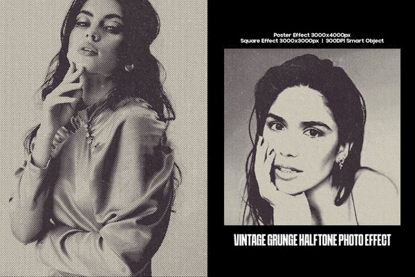 Vintage Grunge Halftone Square And Poster Photo Effect