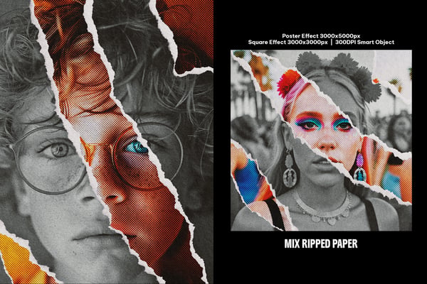 Mix Ripped Paper Square And Poster Photo Effect