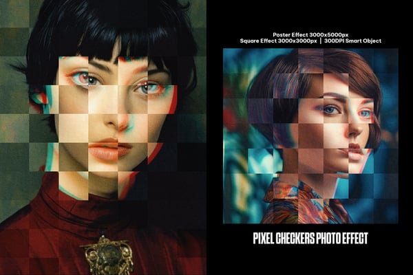 Pixel Checkers Square And Poster Photo Effect