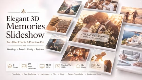 Elegant 3D Memories Slideshow for After Effects and Premiere Pro – 103 Placeholders