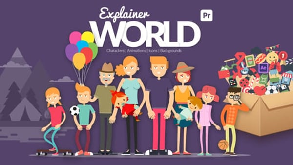 Explainer World Characters for Premiere Pro - Cartoon Animated Presentation Mascot Pack