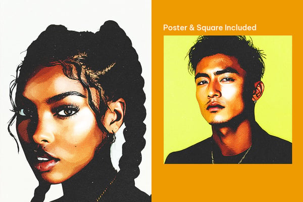 Halftone Magazine Poster and Square Photo Effect