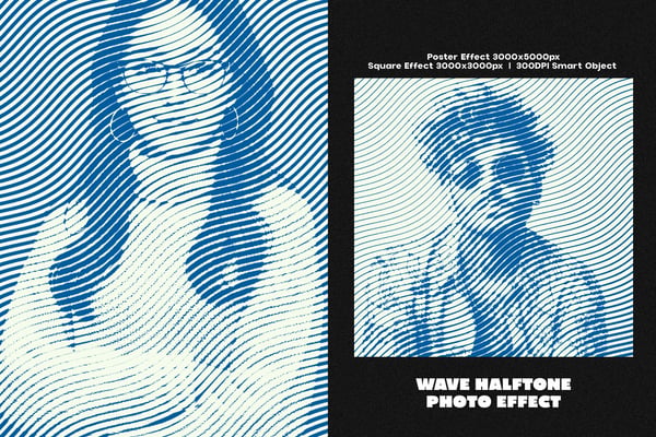 Wave Halftone Square And Poster Photo Effect