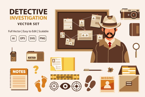 Detective Investigation Vector Set