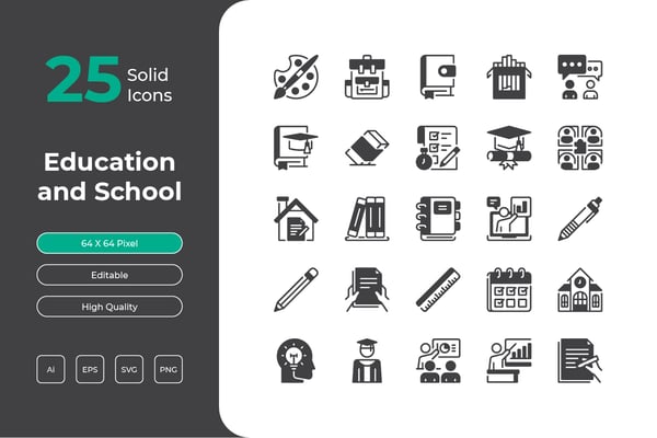 Free Education and School Solid Icons