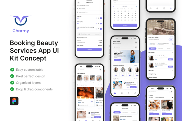 Charmy - Booking Beauty Services App UI Kit