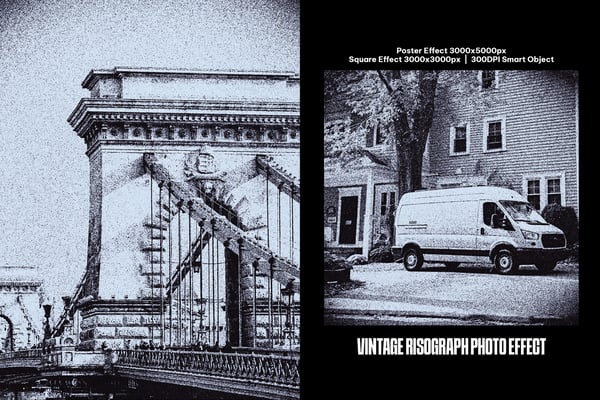 Vintage Risograph Square And Poster Photo Effect