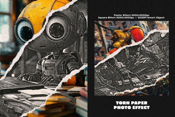 Torn Paper Square And Poster Photo Effect