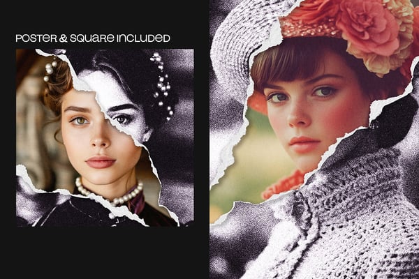 Vintage Ripped Risoprint Square And Poster Photo Effect