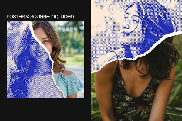 Duotone Halftone Square And Poster Photo Effect