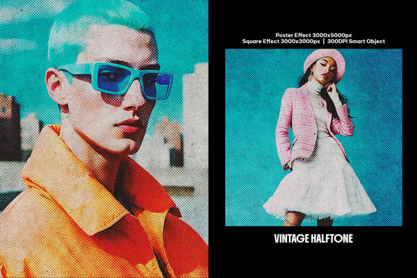 Vintage Halftone Square And Poster Photo Effect