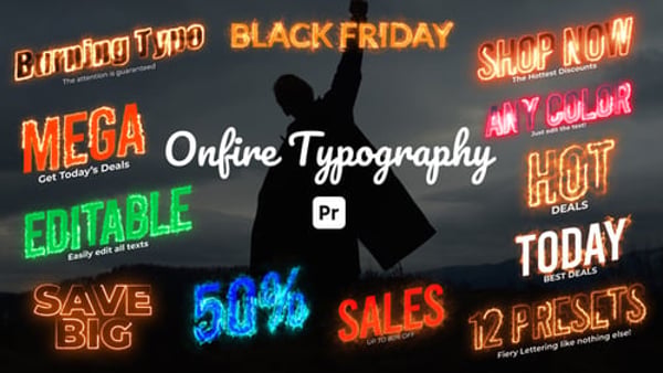 Fire Text Typography MOGRT for Premiere Pro – 12 Burning Letter Presets