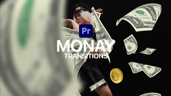Flying Money Banknote & Coin Transitions for Premiere Pro – 12 Overlays
