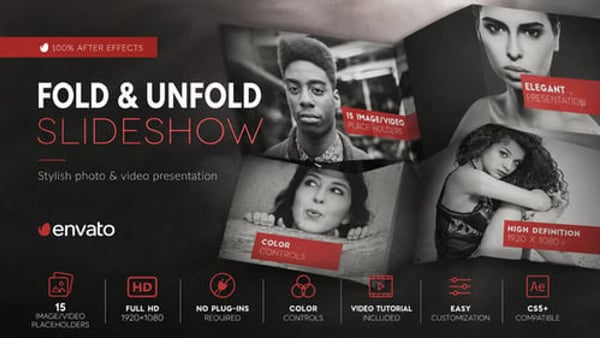 Fold and Unfold Photo Slideshow for After Effects with Folding Transitions
