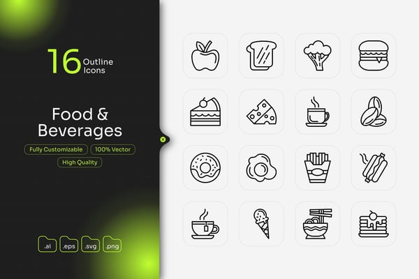 Food & Beverages Outline Icon Set