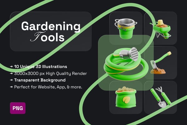 Gardening Tools 3D Icon Pack