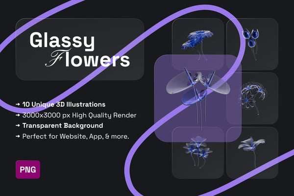 Glassy Flowers 3D Icon Pack