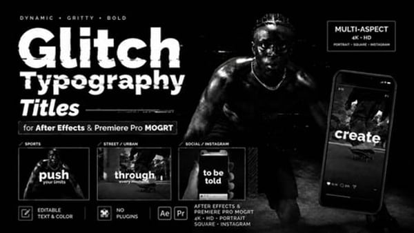 Glitch Typography Titles for After Effects and Premiere Pro MOGRT – 4K