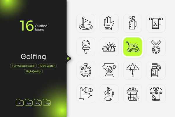 Golfing Outline Icon Set