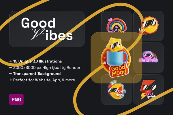 Good Vibes Sticker 3D Icon Pack