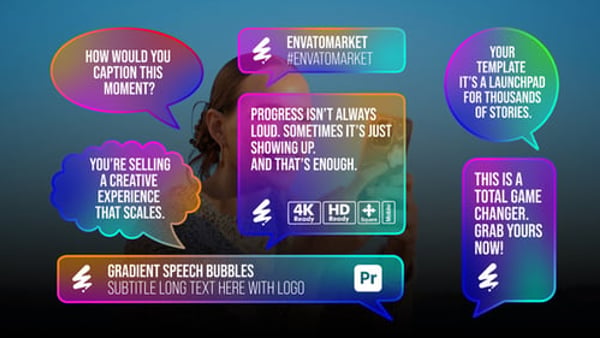 Gradient Speech Bubbles for Premiere Pro – Animated Chat Dialog Text Message Pack