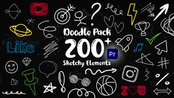 Hand-Drawn Doodle Elements for Premiere Pro – 222 Sketchy Marker Pen Designs
