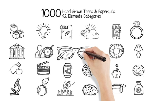 Hand Drawn Icons & Paper cuts Library