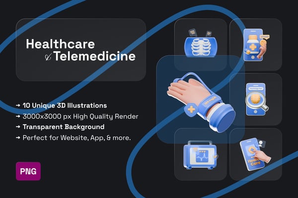 Healthcare Tech & Telemedicine 3D Icon Pack