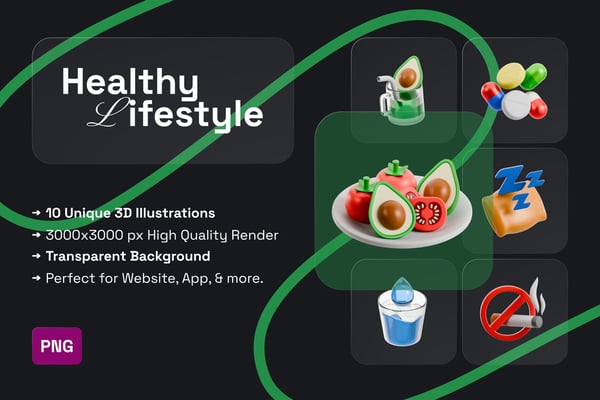 Healthy Lifestyle 3D Icon Pack