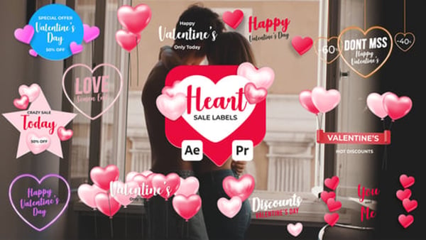 Heart Sale Labels for After Effects & Premiere Pro – Love Discount Typography