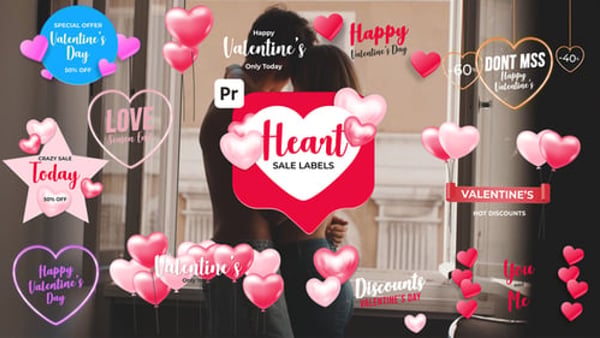 Heart Sale Labels for Premiere Pro — Love Discount Typography