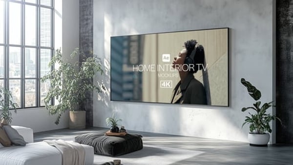 Home Interior TV Mockups - Realistic Living Room Screen Presentation Template